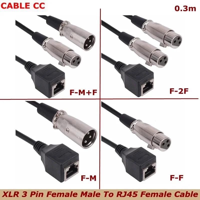 Cable conector corto de Audio XLR Dual de 0,25 m, 3 pines macho a RJ45 hembra, interfaz de red hembra a XLR, transmisión de señal de Audio