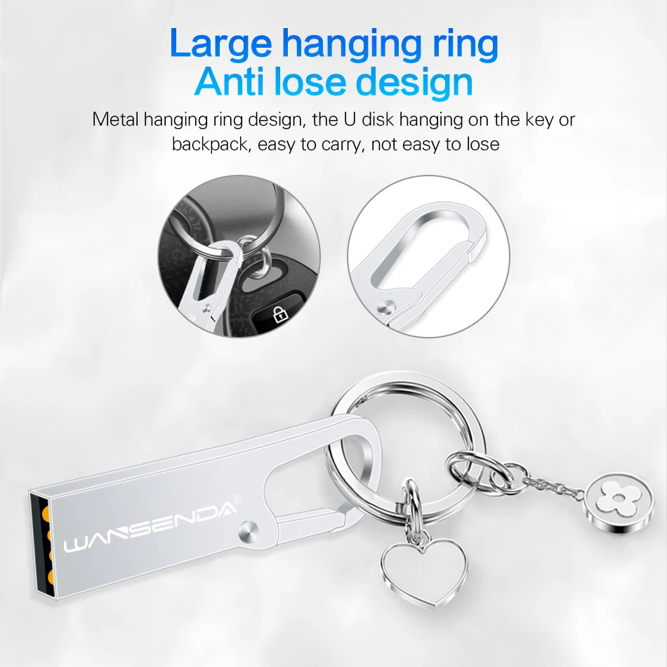 Nuevo WANSENDA USB 2,0 unidad Flash llavero Pen Drive 4GB 8GB 16GB 32GB 64GB Pendrive portátil Metal USB Memory Stick - imagen 4