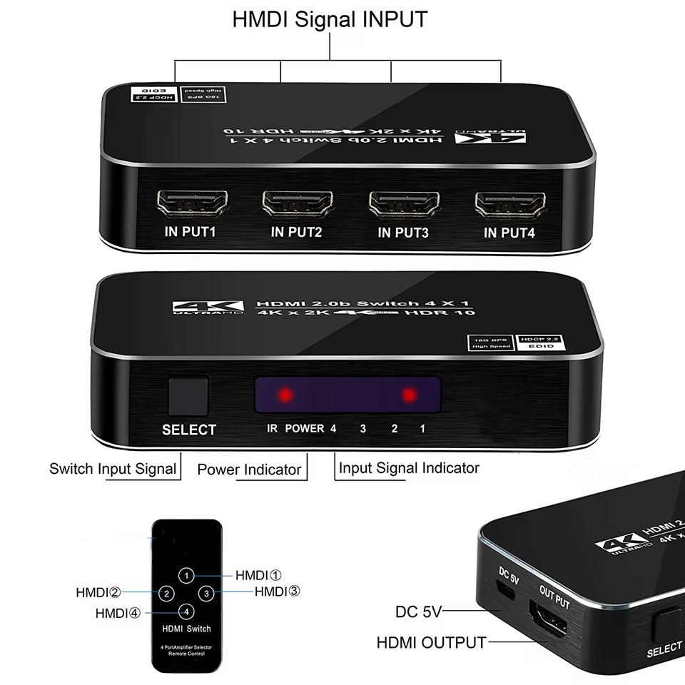 Conmutador HDMI 4K 4 Entradas 1 Salida Selector TV Consolas - imagen 5