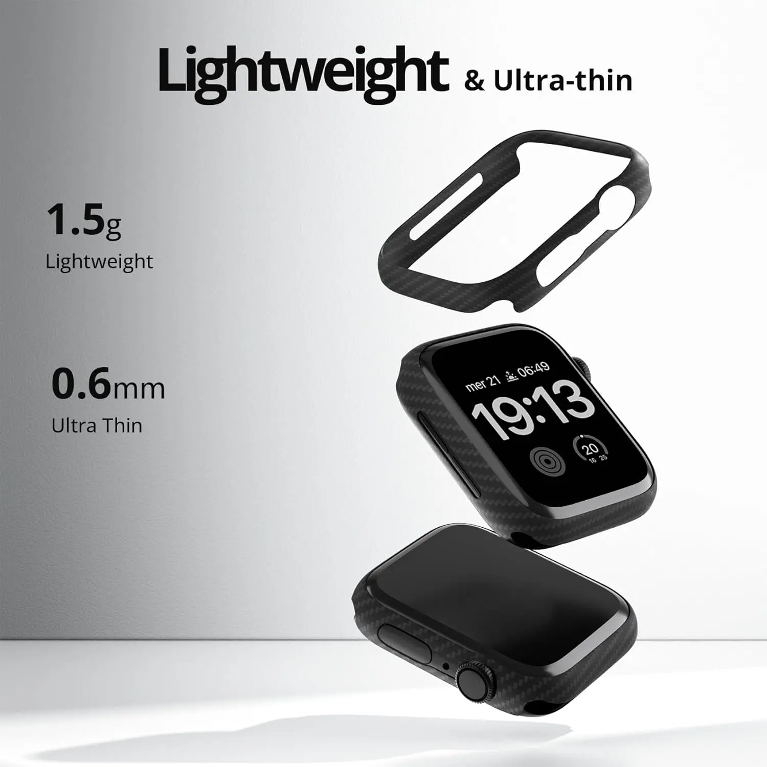 Cubierta dura protectora de fibra de carbono para Apple Watch, accesorios de 44mm, 45mm, 41mm, 40mm, no de vidrio para iwatch Series 9, 8, 7, 6, 5, 4, 3, SE - imagen 4