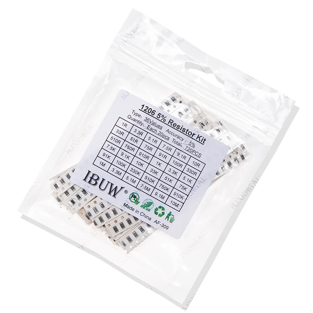 36 Valor * 20 piezas = 720 piezas 1206 Kit de resistencia SMD 1/4W 0,25 W 5% 1 ohm ~ 10 Mohm componente kit diy nuevo y original - imagen 2
