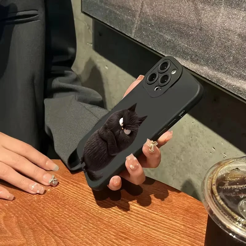 Divertida funda de teléfono con diseño de gato blanco y negro para iPhone 17 16 15 14 13 12 11 Pro Max 17 Air 16E 12 mini XS Max XR, funda suave a prueba de golpes - imagen 5