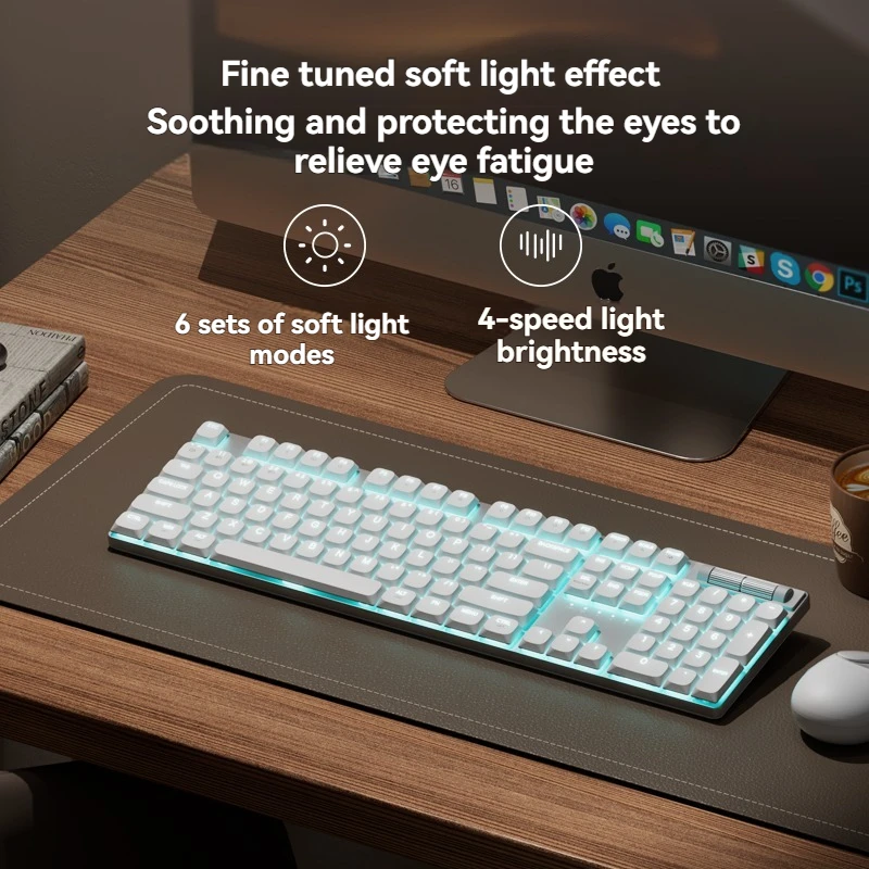 Teclado mecánico de perfil bajo Work100, teclado mecánico ergonómico de juego inalámbrico RGB de tres modos personalizado, intercambiable en caliente, 104 teclas - imagen 3