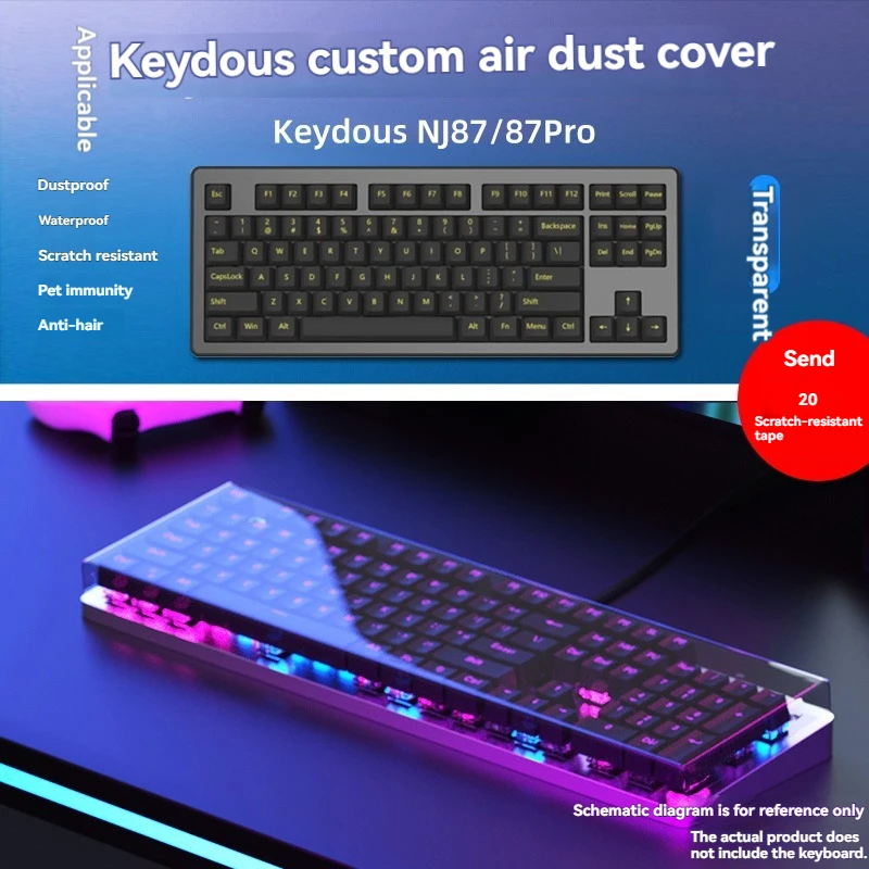 Keydous-cubierta antipolvo para teclado mecánico NJ68/68pro/NJ80/NJ87/87pro/NJ98, cubierta protectora de teclado impermeable transparente acrílica - imagen 3