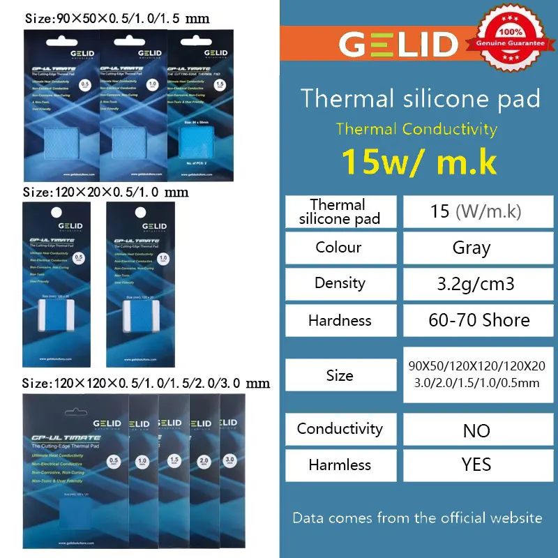 GELID Solutions gp-ultimate 15W/MK almohadilla térmica CPU/GPU, placa base gráfica, almohadilla térmica de grasa de silicona