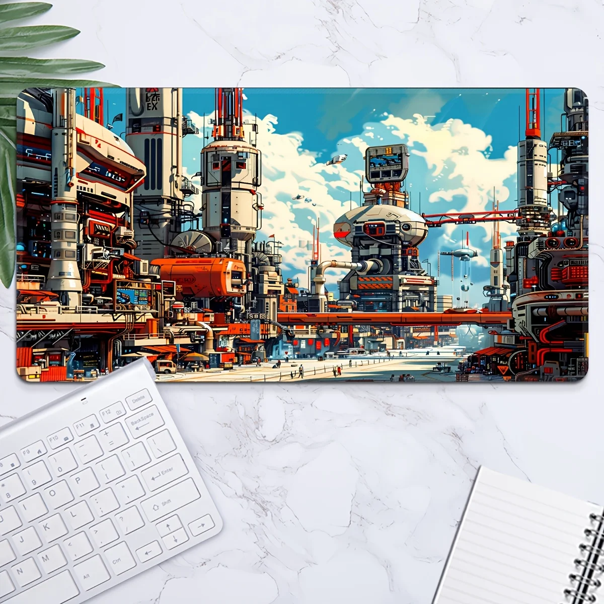 Alfombrilla de ratón con diseño de ciudad de máquina, accesorios de escritorio de PC antideslizantes de goma grande, alfombrilla de ratón para oficinas y teclado de jugador, alfombrilla decorativa - imagen 2