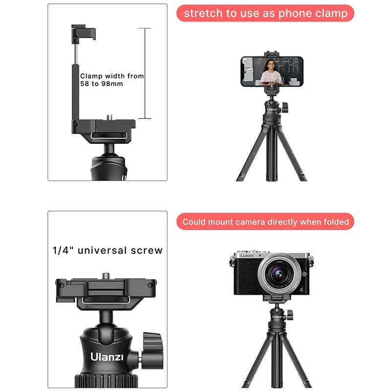 Trípode extensible Ulanzi MT-34 de 81,5 CM para cámara de teléfono DSLR, trípode 2 en 1, palo de Selfie con soporte para teléfono, cabezal de bola, puerto de 1/4 pulgadas - imagen 2