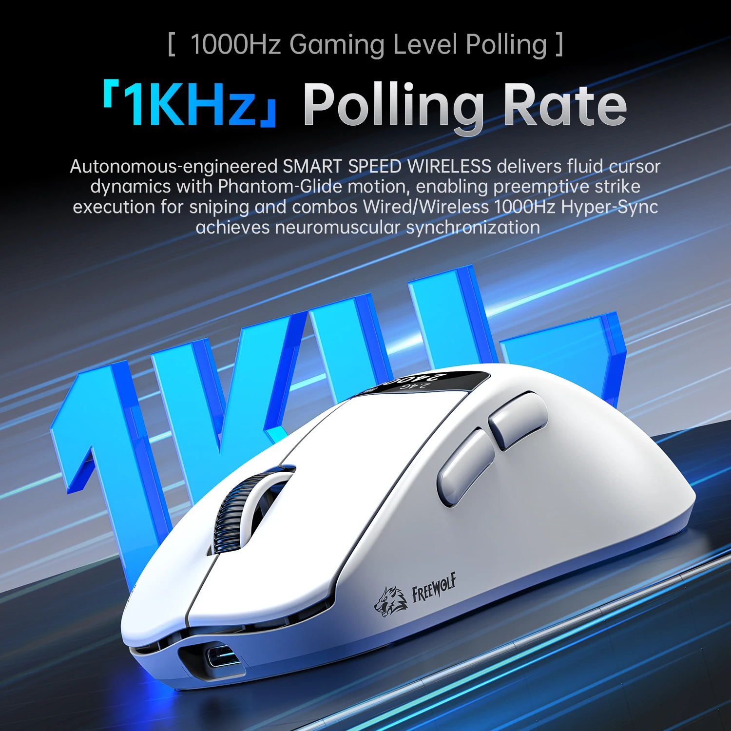 Ratón para juegos PAW3311 inalámbrico 1000Hz con pantalla, ratón para juegos con base de carga magnética FREEWOLF A7 24000DPI RGB para PC y portátiles - imagen 5