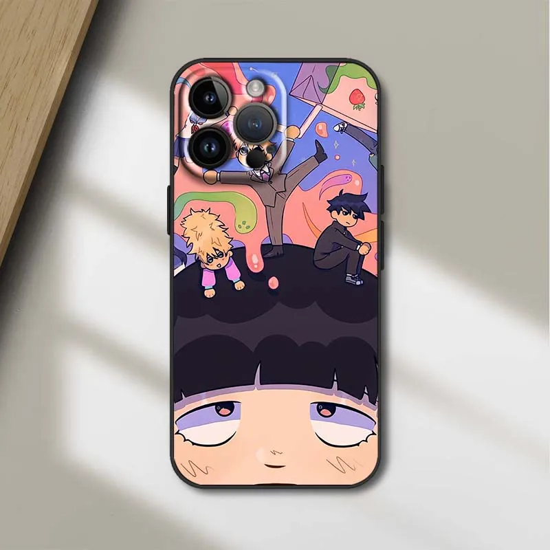 Funda de Anime Mob Psycho 100 para Apple iPhone 12 11 8 7 6 6S XS XR X SE Mini Plus Pro Max funda de teléfono negra - imagen 4