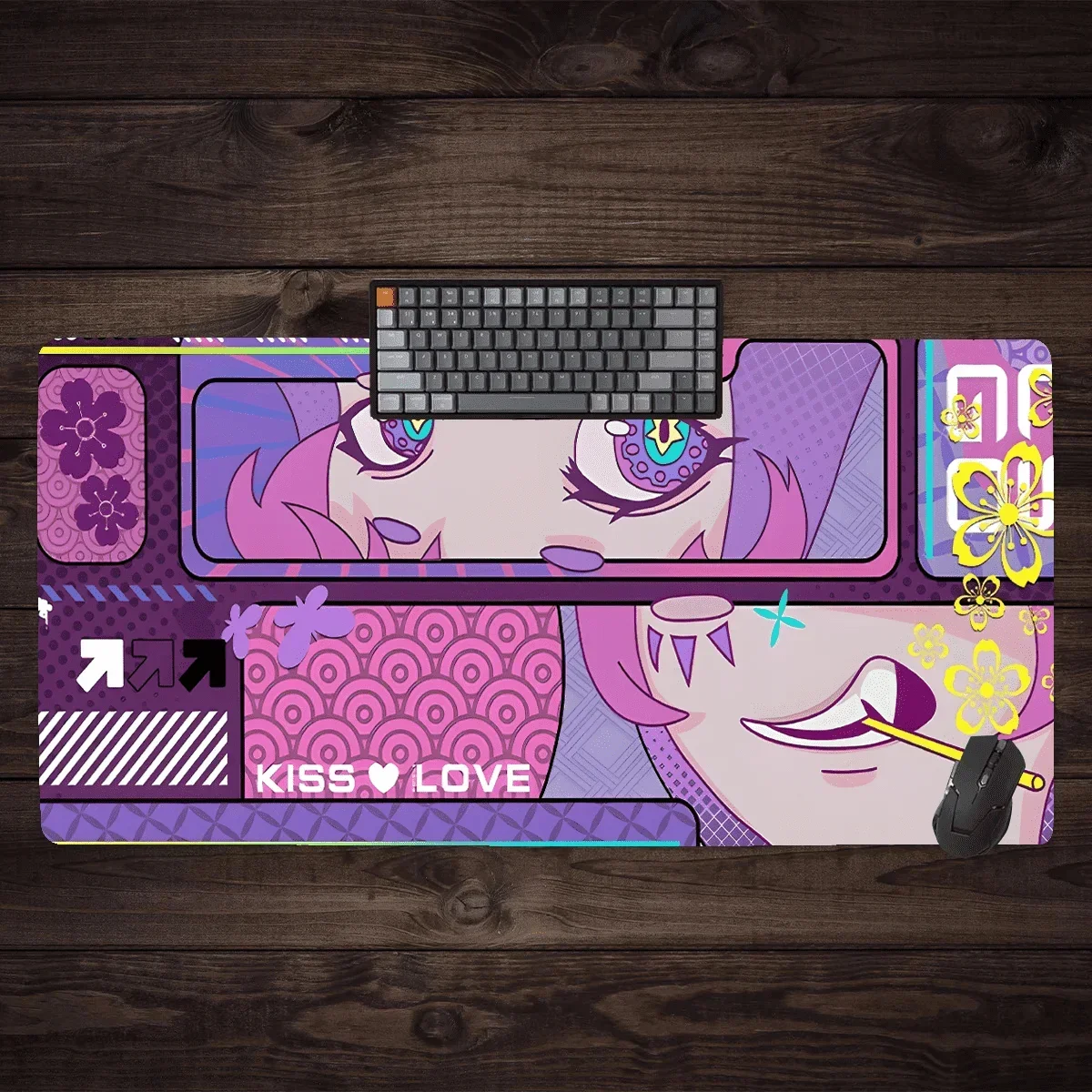 Alfombrilla de ratón Kiss Love para niña rosa, alfombrilla de escritorio de gran tamaño para computadora de oficina, alfombrilla de teclado de dibujos animados, gruesa, antideslizante, 400x900x3mm - imagen 3