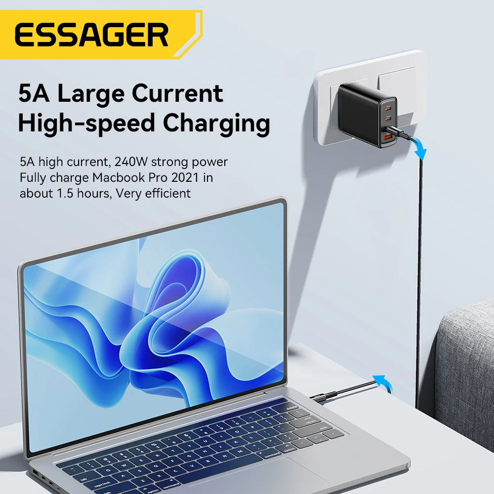 Essager 240W carga súper rápida tipo C 66W Cable USB de carga rápida 6A para iPhone 15 Pro Redmi K50 Macbook Xiaomi Samsung - imagen 5