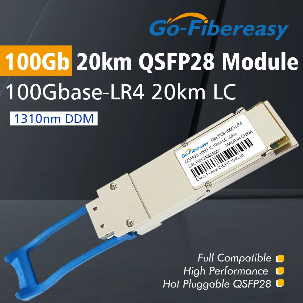 100G QSFP28 LR4 20km 1310nm Transceptor Duplex LC Modo único 100GBASE-LR4 para Juniper,Dell,HW,Mellanox... Equipo de fibra óptica