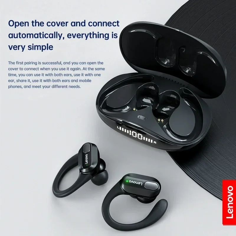 Lenovo XT80 Auriculares inalámbricos deportivos con micrófonos, control de botones, pantalla LED de alimentación, sonido estéreo de alta fidelidad