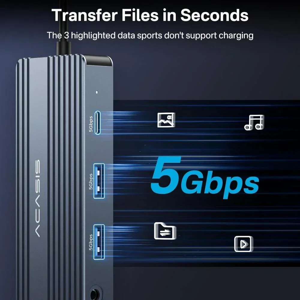Acasis 8 en 1 USB-C Hub estación de acoplamiento 8 puertos tipo C HUB USB 3,0 HDMI 4K 60Hz PD 100W para concentrador de ordenador portátil transferencia de datos de alta velocidad - imagen 5