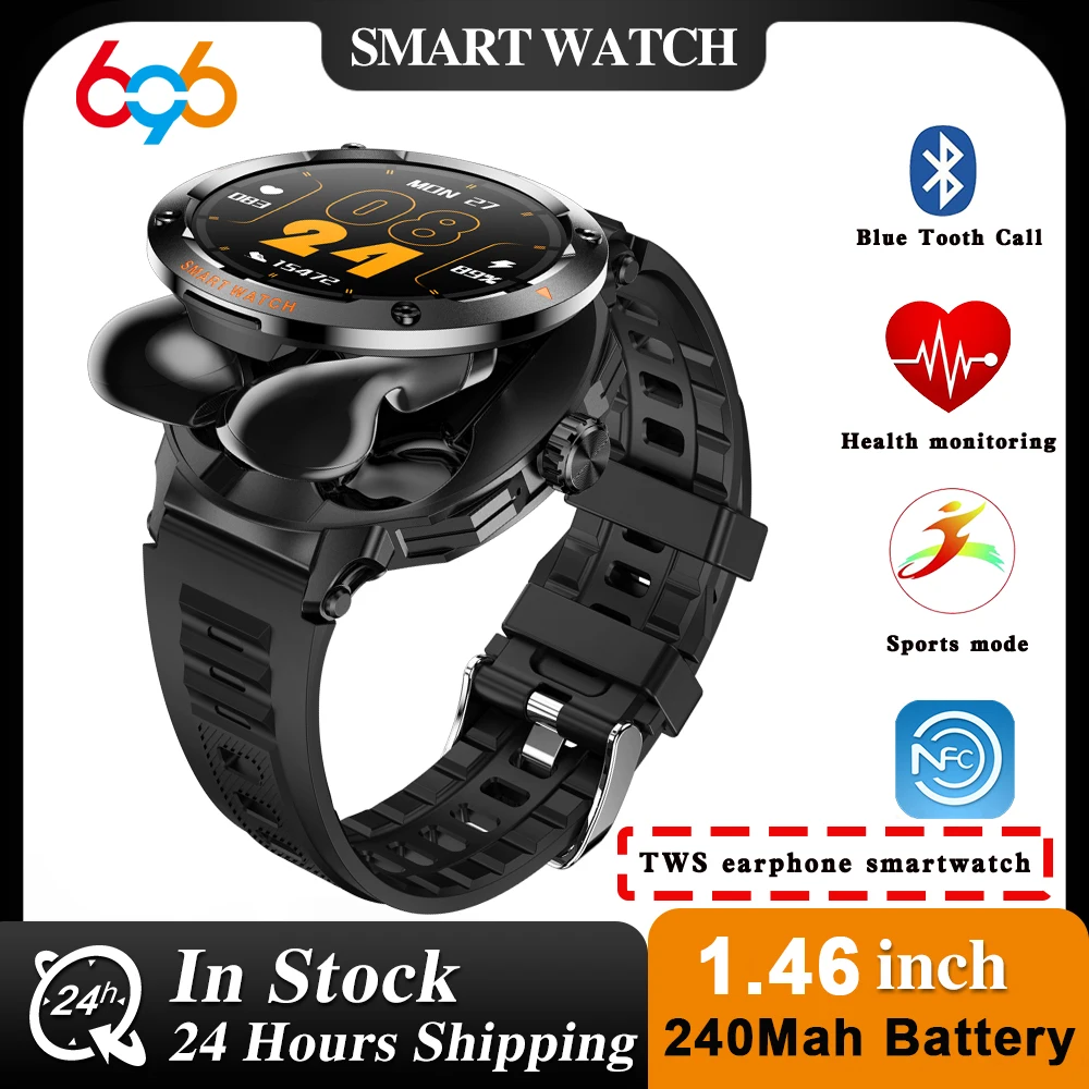 Hombres Mujeres 2 en 1 auriculares reloj inteligente llamada de diente azul ritmo cardíaco salud música auriculares relojes deporte NFC relojes inteligentes calculadora