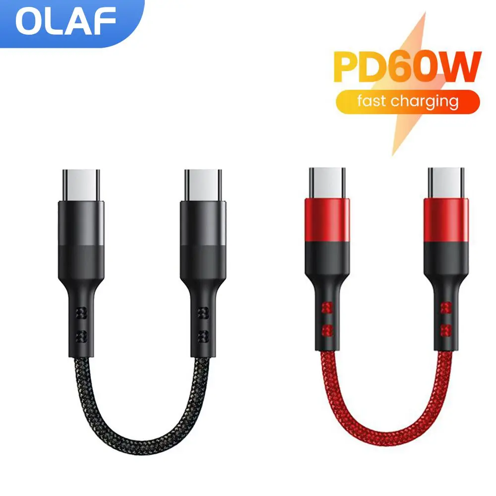 Cable corto PD60W tipo c a tipo c de 0,3 m, Cable portátil de carga rápida 3A para iPhone 15, Samsung, Xiaomi, Banco de energía USB C