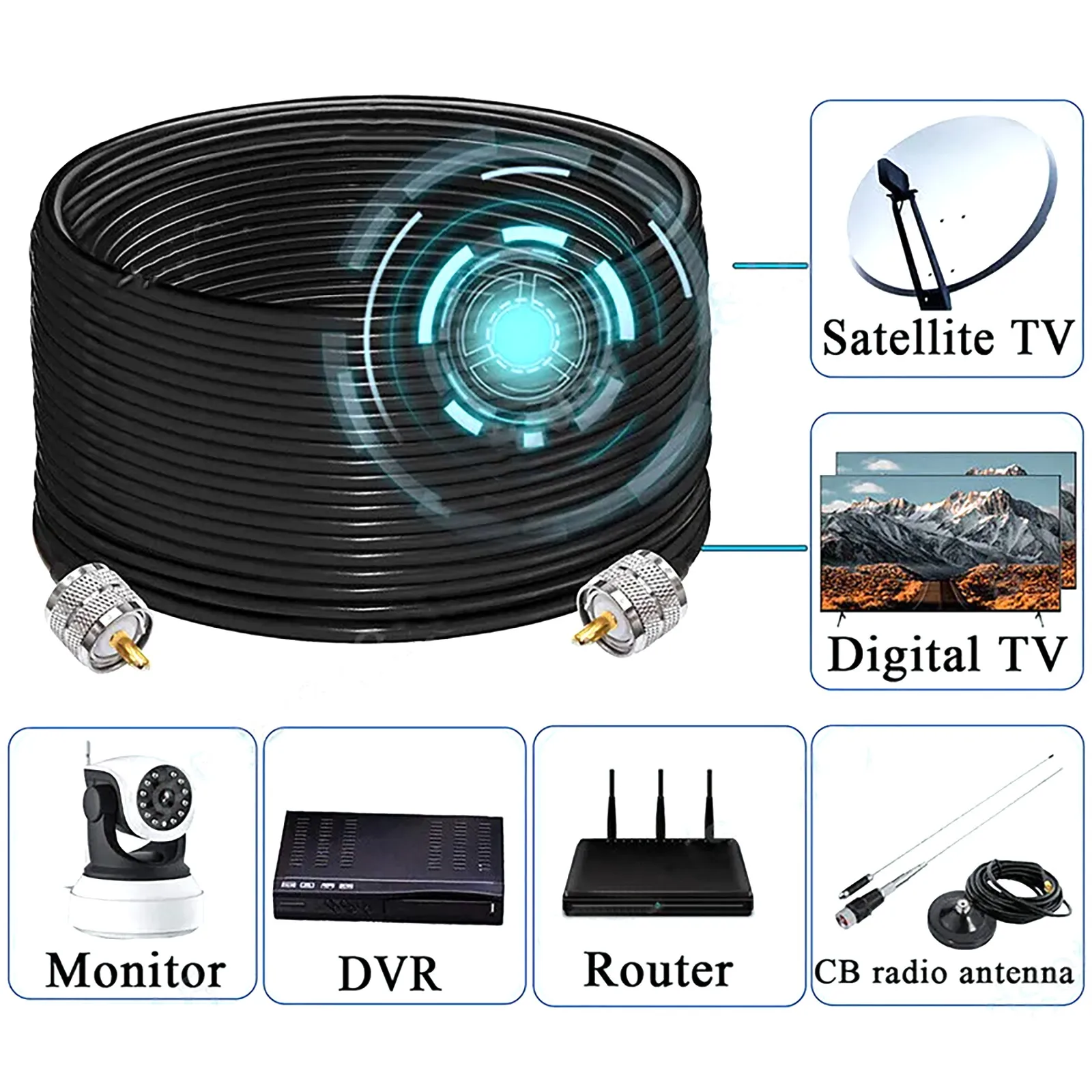 Conector de Cable Coaxial PL259 UHF macho a PL259 UHF macho, 15m, engarce para RG58, 50ohm, para antenas de Radio CB, 1 unidad - imagen 5