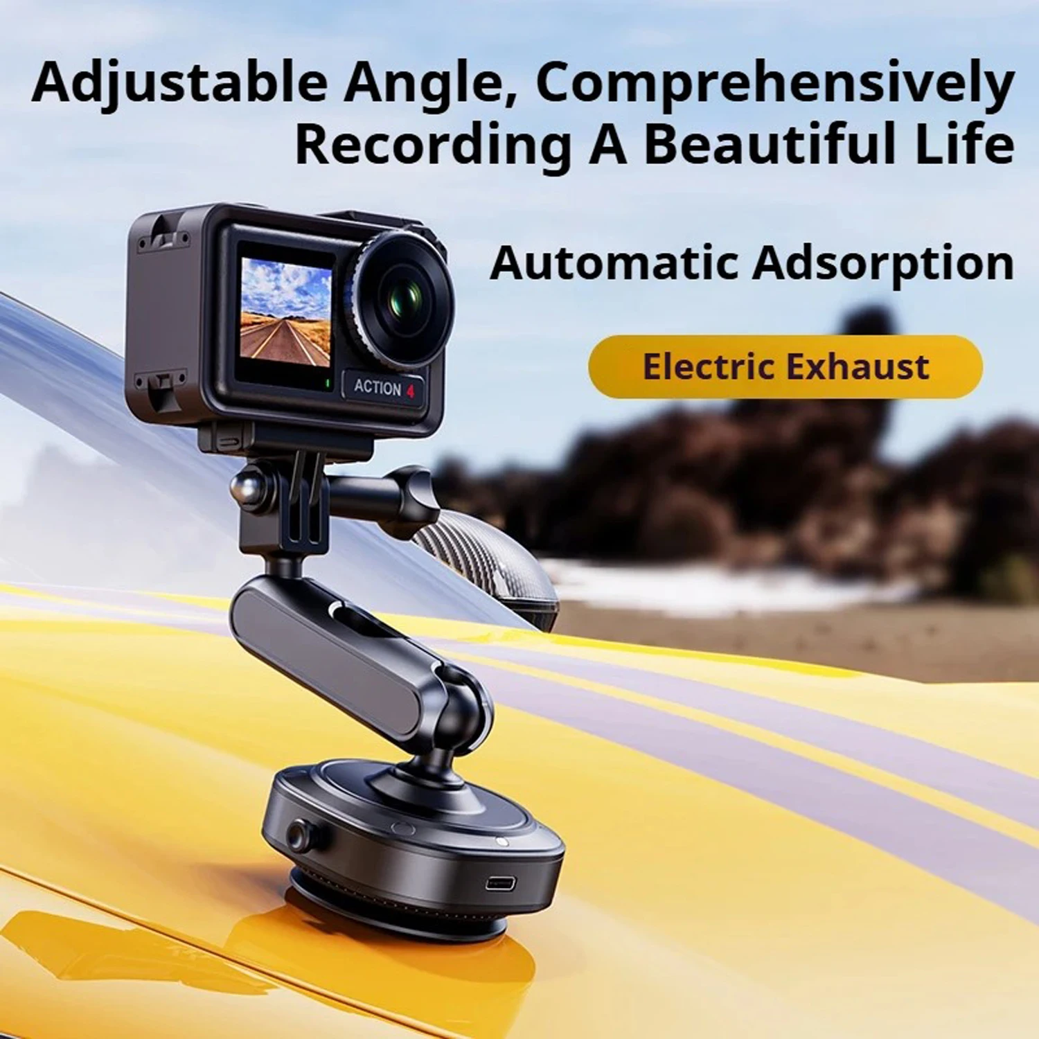 Soporte eléctrico para coche con ventosa, para DJI Action 6 5 Pro Action 4 3 GoPro Mini Hero 13 12 11 10 9 Insta360 X5 X4 X3 Ace Pro - imagen 5