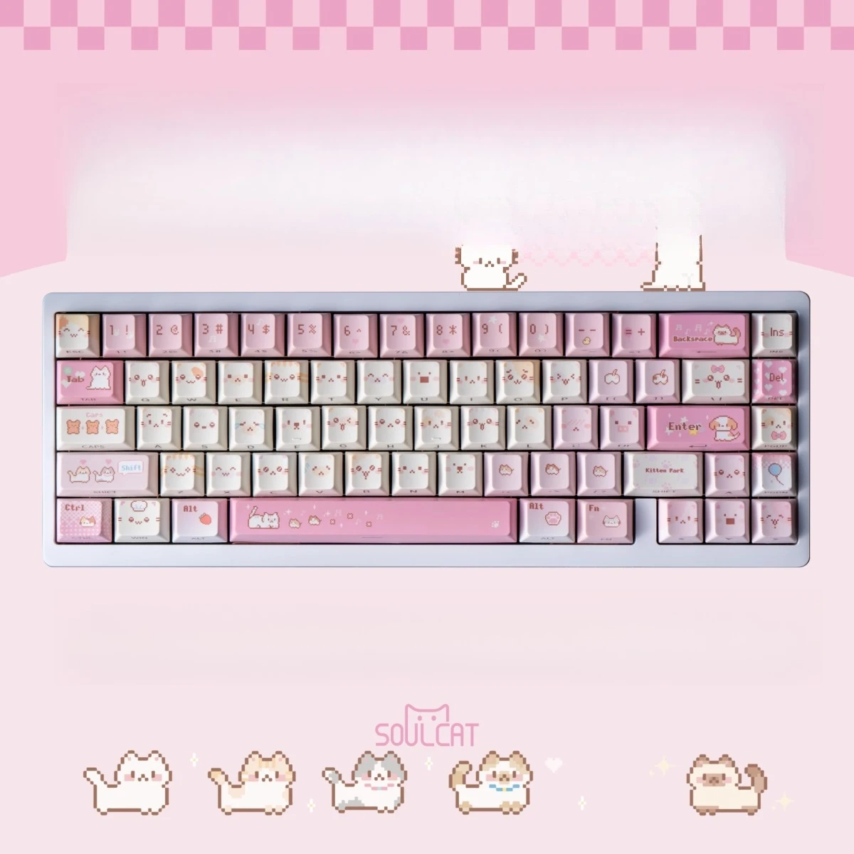 Keyboard Keycaps Cute Meow Pink Customized Civet Cat Pixel Theme Cherry Pbt Side Engraved Sublimation Translucent Keycaps - imagen 5