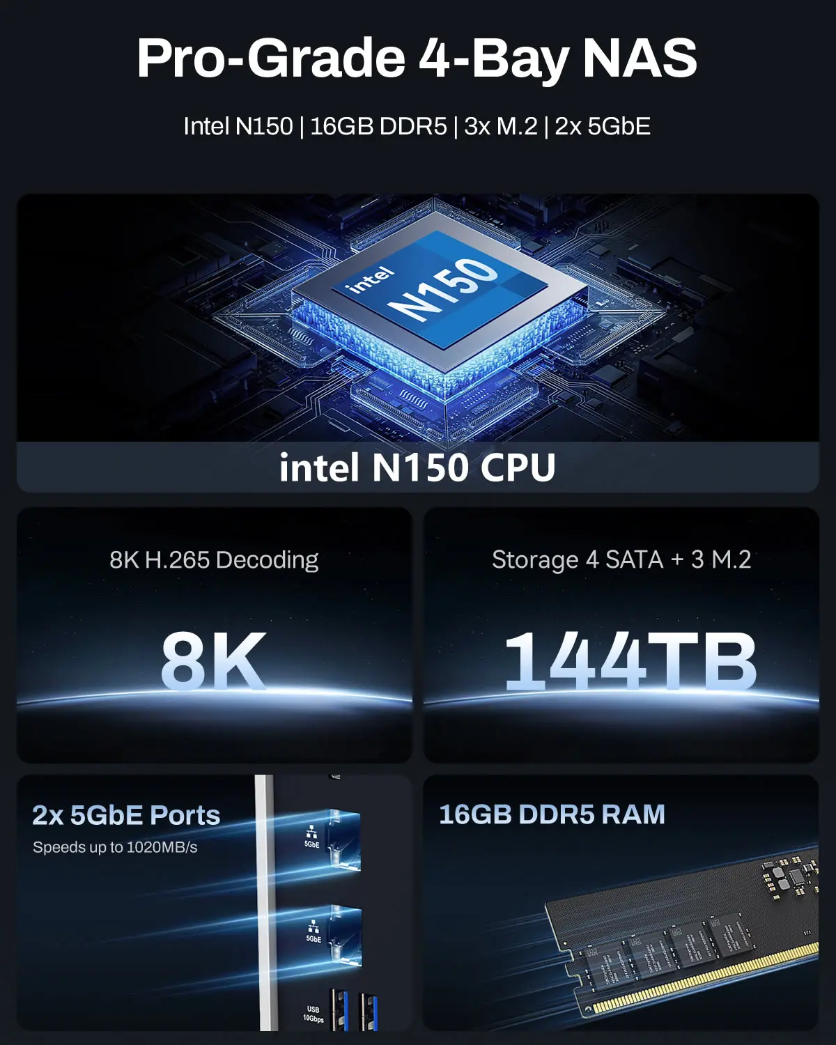 TERRAMASTER F4-425 Plus Almacenamiento NAS de 4 bahías: CPU Intel N150 de cuatro núcleos, 16 GB de RAM, almacenamiento conectado en red (sin disco) - imagen 2