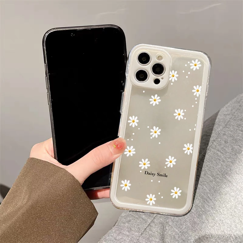 Funda de teléfono de TPU con diseño de flores de abeja y Margarita sonriente bonita para Iphone 16 15 13 12 11 Pro Max Mini 16E 14 Plus XR 7 8 SE 2022 - imagen 4