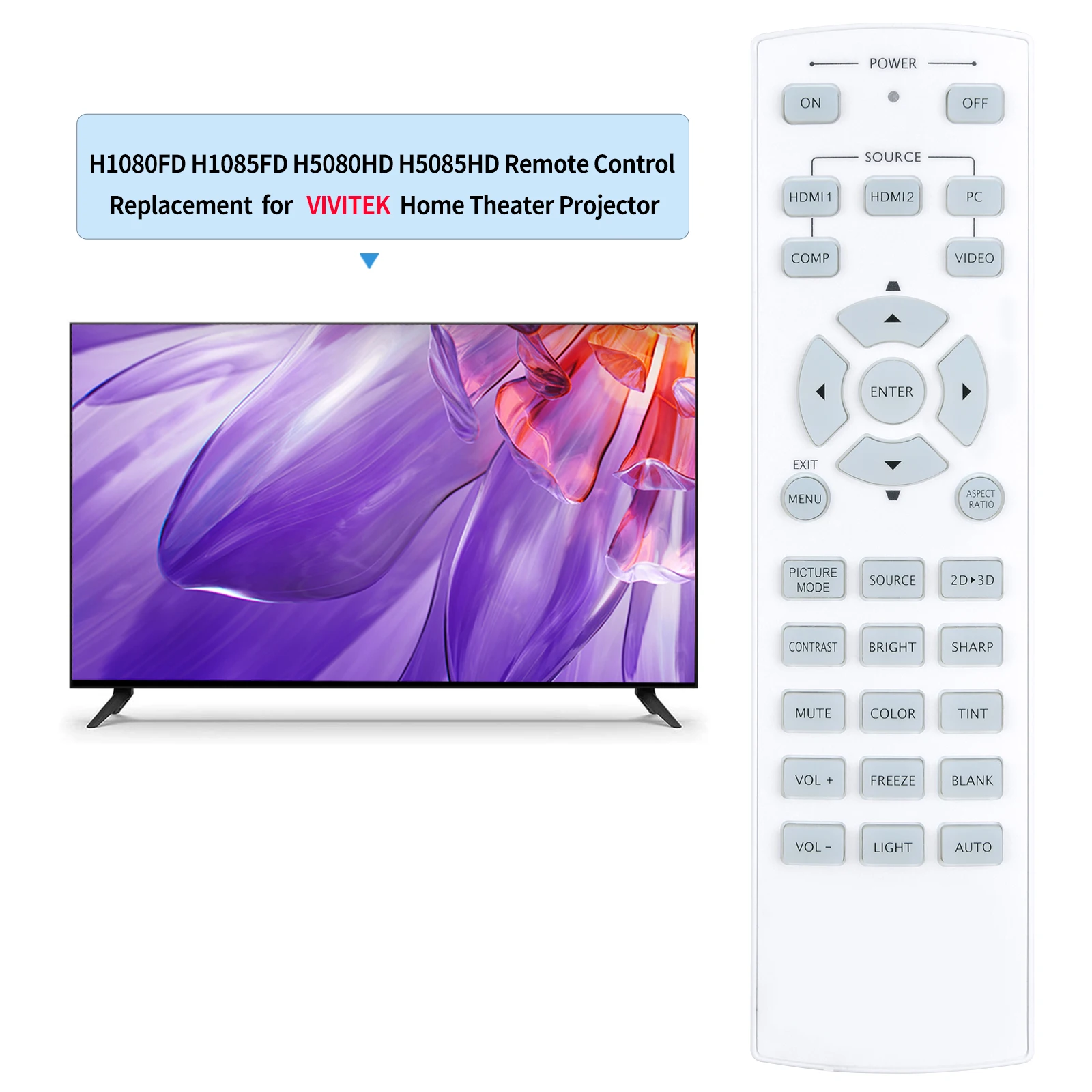 Mando a distancia para proyector de vídeo doméstico, nuevo mando a distancia para Vivitek H1080, H5080, H5085, H5085HD, H5082, H1080FD, H1081, H1082, H1085FD, H1085, DLP 1080P - imagen 2