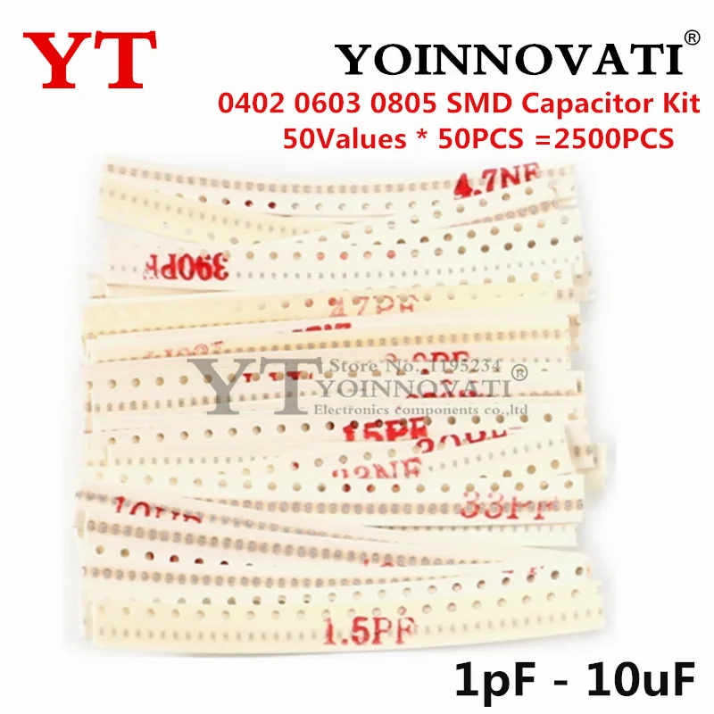 2500 Uds 0402 0603 0805 SMD Kit surtido de condensadores cerámicos 50 valores 1PF - 10UF 100PF 10NF 100NF 0,47 UF 1 UF - imagen 2