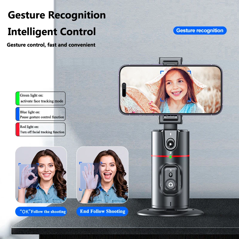 Estabilizador de cardán inteligente para teléfono inteligente, palo de Selfie, monopié de seguimiento de escritorio, PTZ, rotación de 360, para Tiktok en vivo - imagen 4