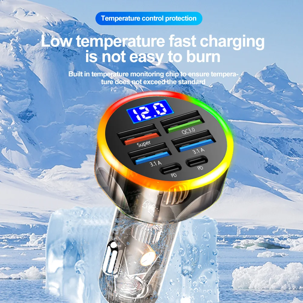 Cargador de coche USB C de 250W PD QC3.0 cargador de teléfono de coche de carga rápida para iPhone 15 Samsung Xiaomi encendedor de cigarrillos de coche de carga rápida - imagen 4