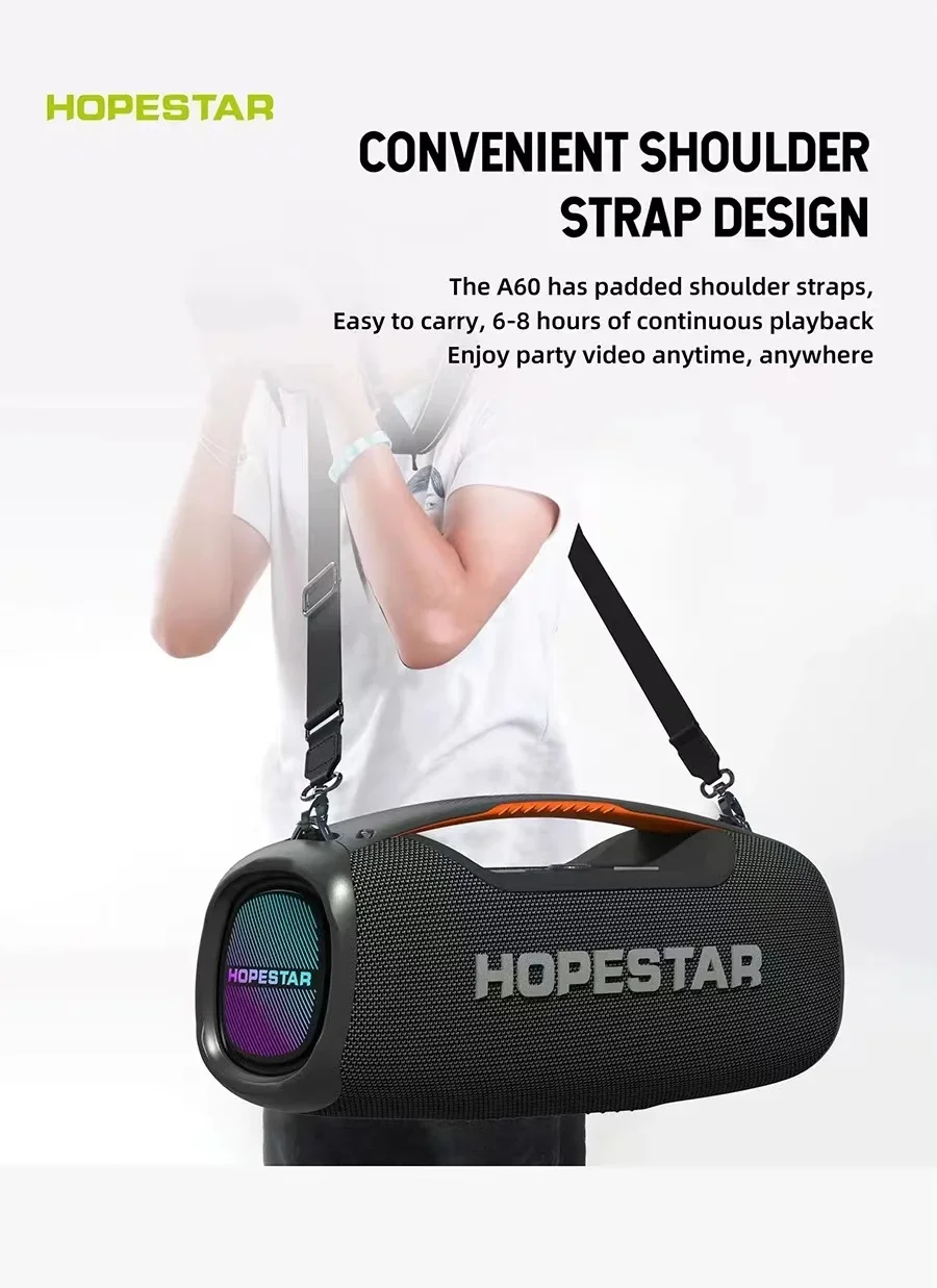 Hopestar-Altavoz Bluetooth A60 de alta potencia para exteriores, altavoz impermeable con micrófono, 100W - imagen 4