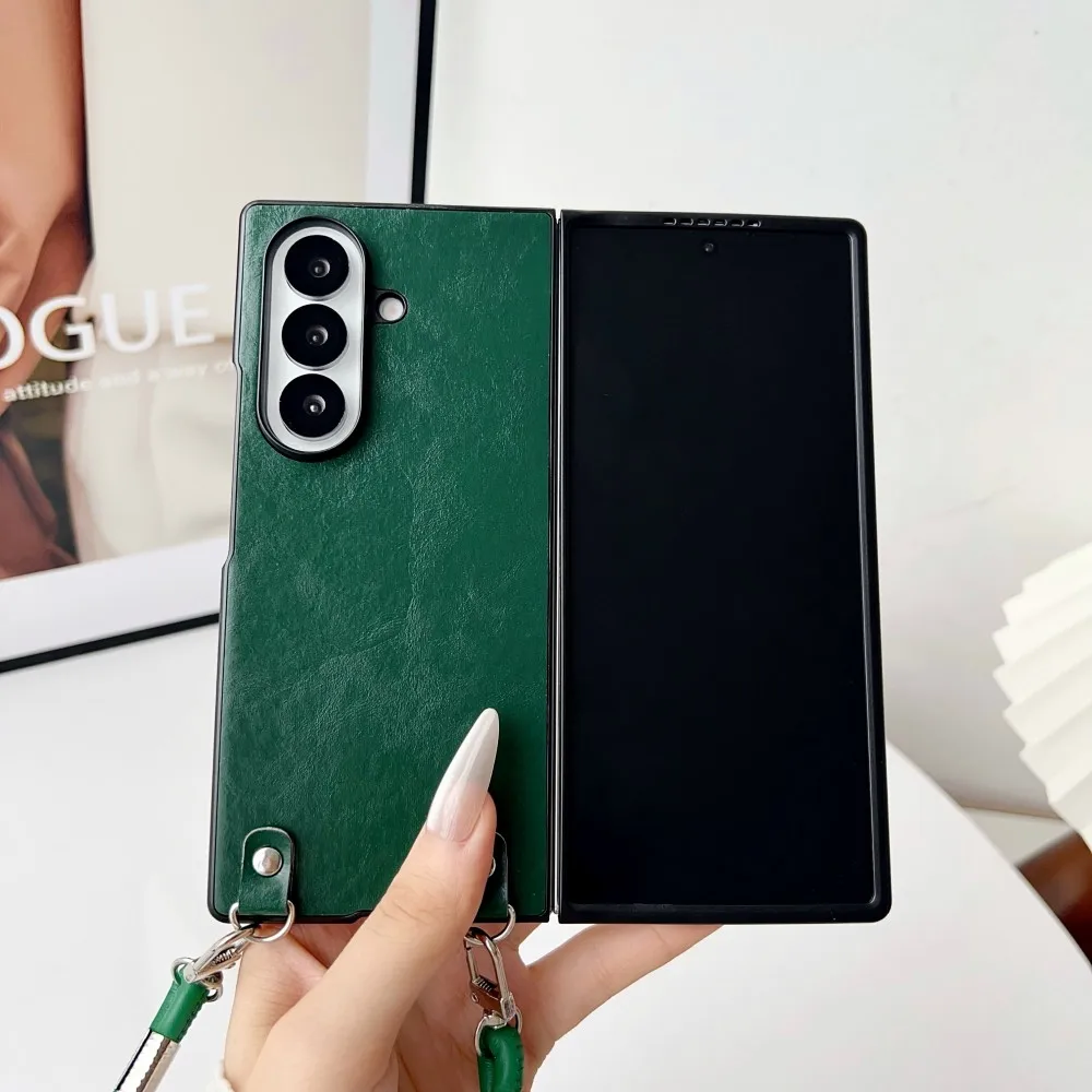 Para Samsung Galaxy Z Fold 7 funda de piel sintética de lujo con cordón funda protectora trasera para Samsung Z Fold7 6 5 4 carcasa de teléfono - imagen 5