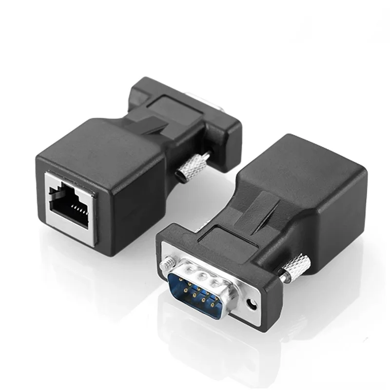 Adaptador DB9 a RJ45 macho a hembra, cabezal Ethernet a puerto Ethernet RS232 RJ45 a 9 pines a puerto serie DB9 a puerto Ethernet