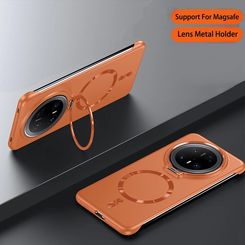 Soporte de lente de Metal, funda magnética sin marco para Huawei Mate 70 60 Pro Plus, carga inalámbrica, cubierta de PC de piel mate ultrafina sólida - imagen 2