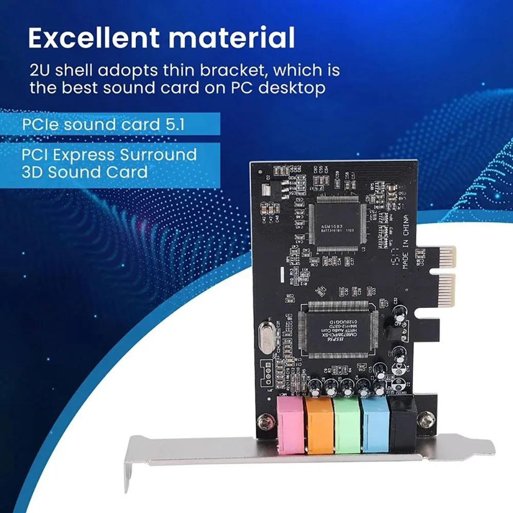Tarjeta de sonido Pcie 5,1, tarjeta envolvente de efecto de sonido PCI Express, Audio estéreo 3D, Chip CMI8738, tarjeta de sonido de PC de alto rendimiento de sonido - imagen 3