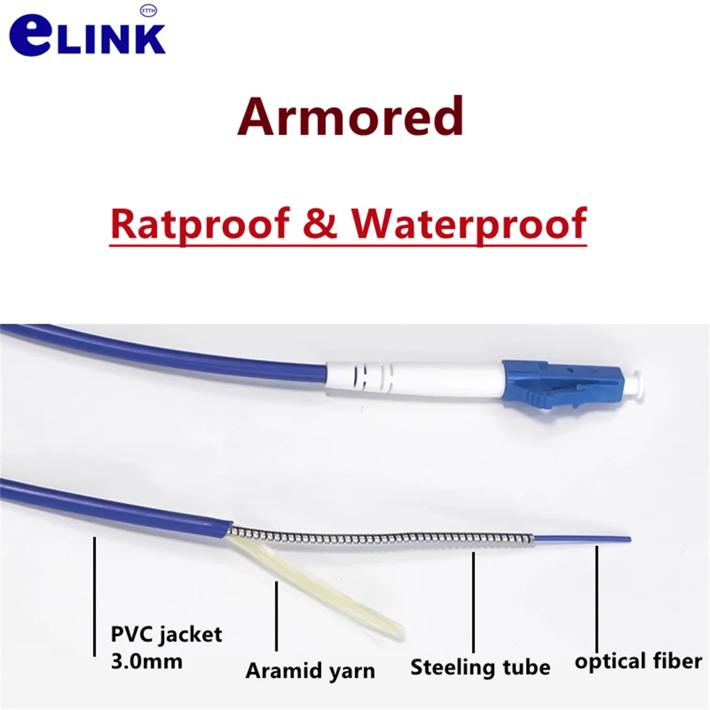 Cable de parche óptico blindado, 1M-500M, 1C, azul, LC SC, FC, ST, APC, 100m, 50m, 150m, 200m, 1 núcleo, monomodo, SM, ftth, puente de fibra única, 120m - imagen 2
