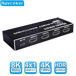 Navceker Conmutador HDMI 2.1 4 Puertos 8K 60Hz para PS5 y TV