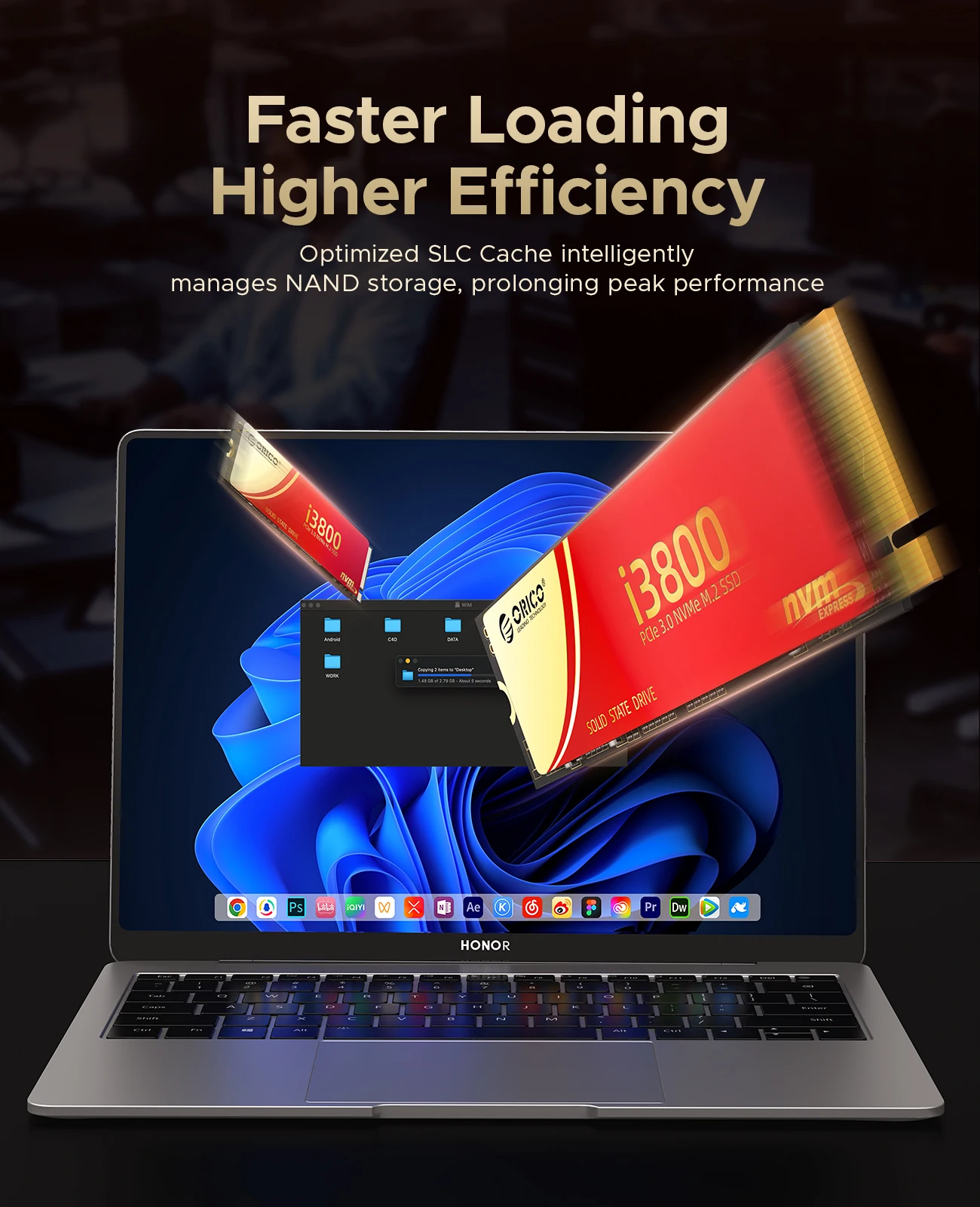 ORICO NVMe SSD 1TB hasta 3600 MB/s PCIe Gen3x4 2280 Unidad de estado sólido interna SLC Cache 3D NAND para computadoras portátiles y PC de sobremesa - imagen 4