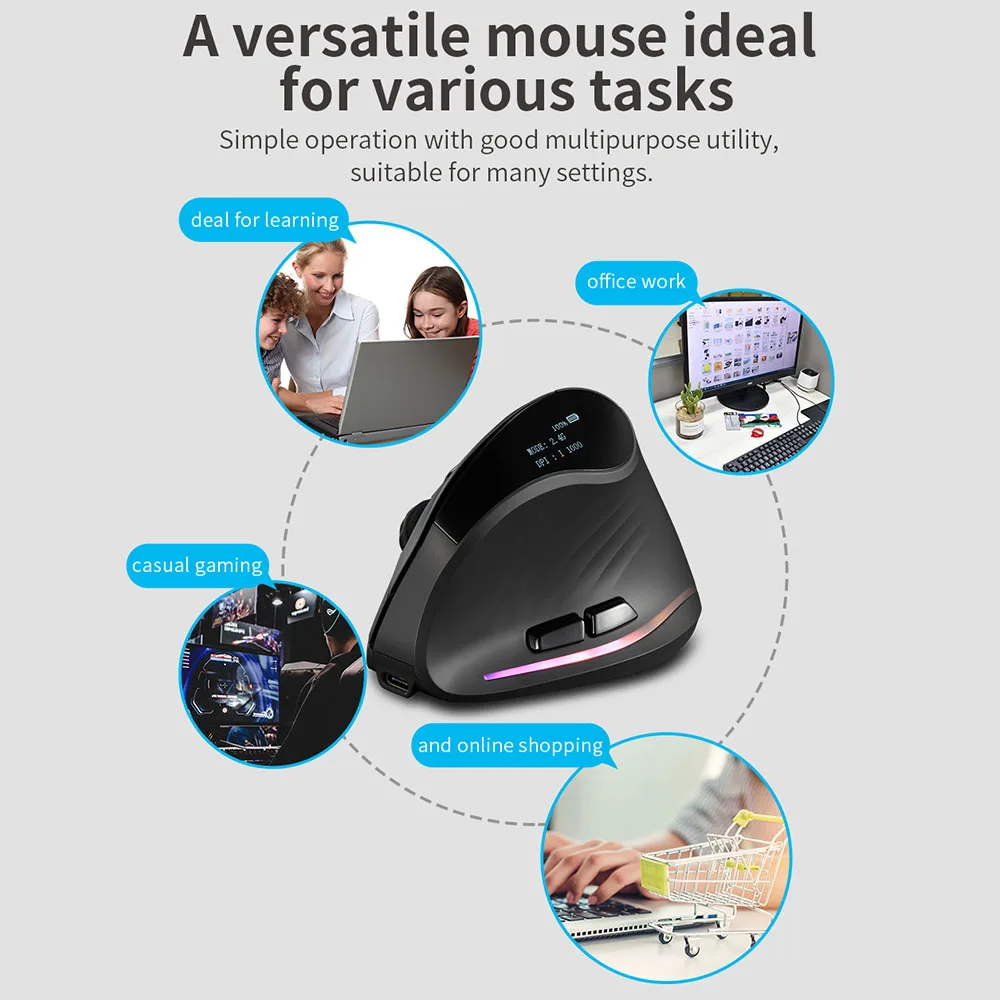 Lefon Ratón Ergonómico Vertical Inalámbrico - Recargable para Juegos - imagen 2