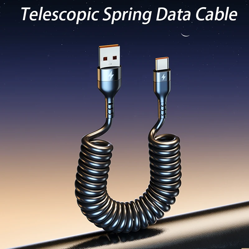 66W 6A tipo C codo resorte telescópico cable de datos de carga rápida teléfono Android para Samsung Huawei Xiaomi para jugar al juego - imagen 3