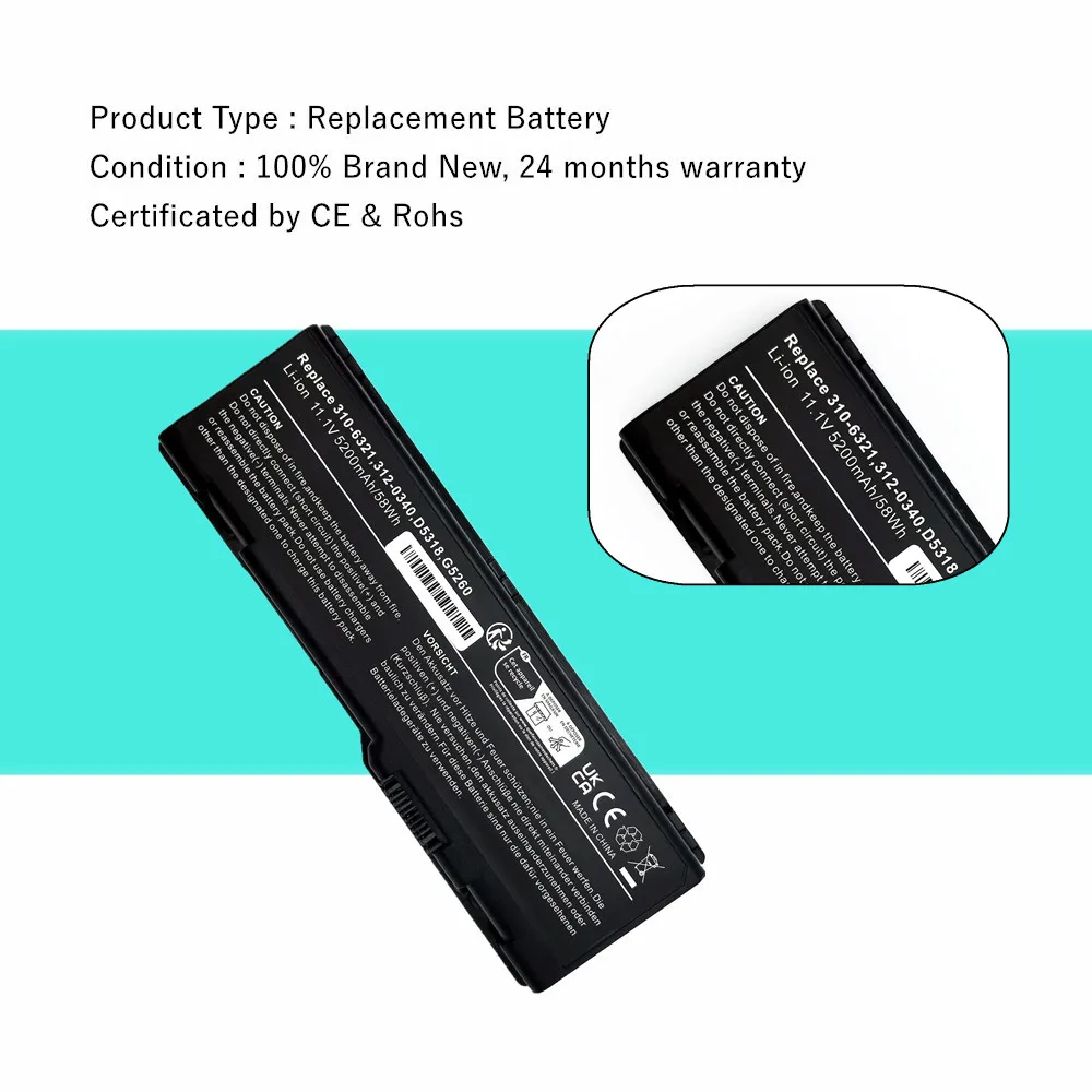 D5318 batería del ordenador portátil para Dell Inspiron E1505n 6000 E1705 XPS M1710 9200 9300 9400 C5974 F5635 G5260 G5266 U4873 GG574 - imagen 2