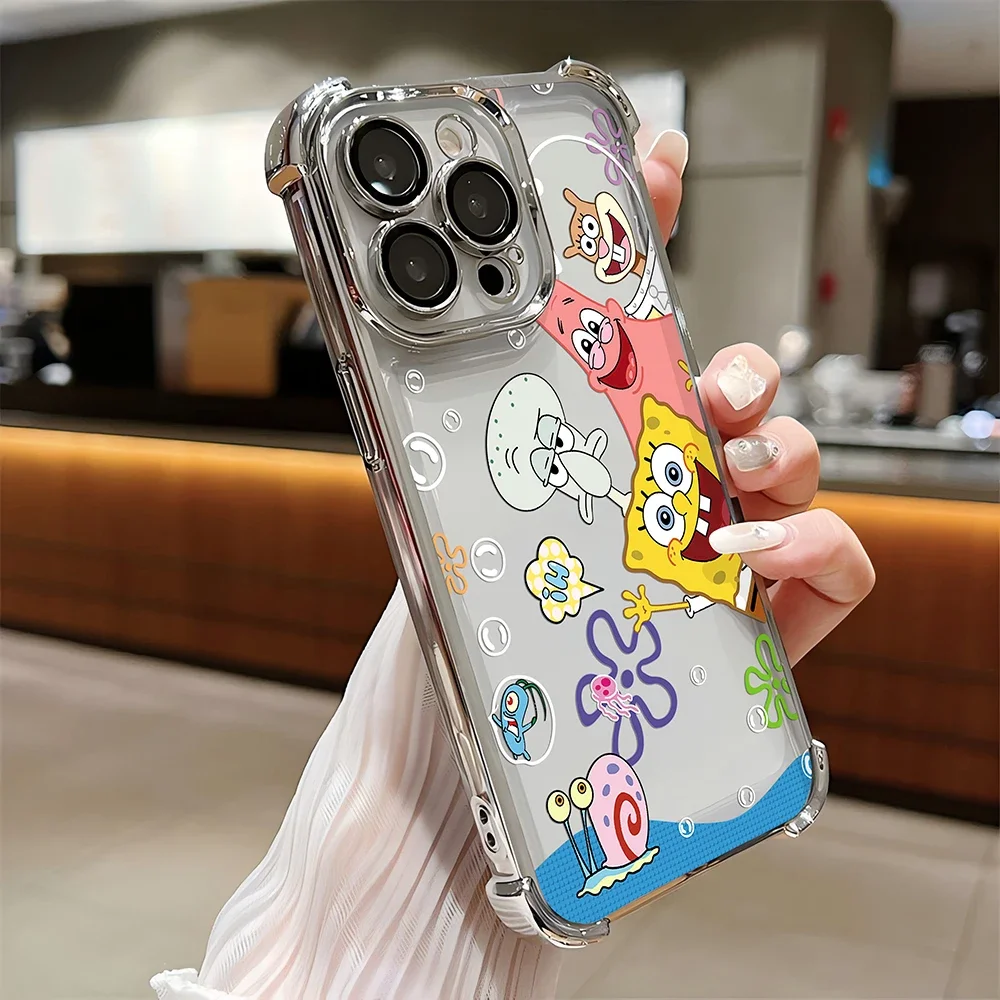 Funda divertida con revestimiento de S-SpongeBobs para Samsung S24 S23 S22 S21 S20 FE Note20 Plus Ultra Lite 5G, funda protectora anticaída a prueba de golpes - imagen 4
