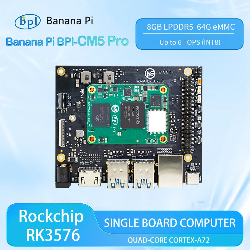 Banana Pi BPI-CM5 Pro Rockchip RK3576 Quad-core Cortex-A72 8GB RAM 64GB eMMC hasta 6 TOPS Smart SBC computadora de placa única
