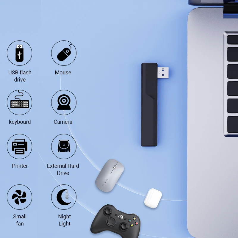 Hub USB 4 en 1, divisor USB 3,0, multipuerto, expansor de puerto USB 2,0, transferencia rápida de datos, 4 puertos para Mac, PC, portátil, impresora, HDD móvil - imagen 2