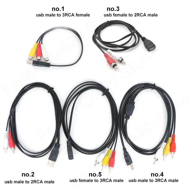 USB A 2,0 hembra macho a 2 3 Rca 2/3RCA macho hembra AV enchufe adaptador conector Cable PC TV HDTV AUX Audio Video m20 - imagen 3