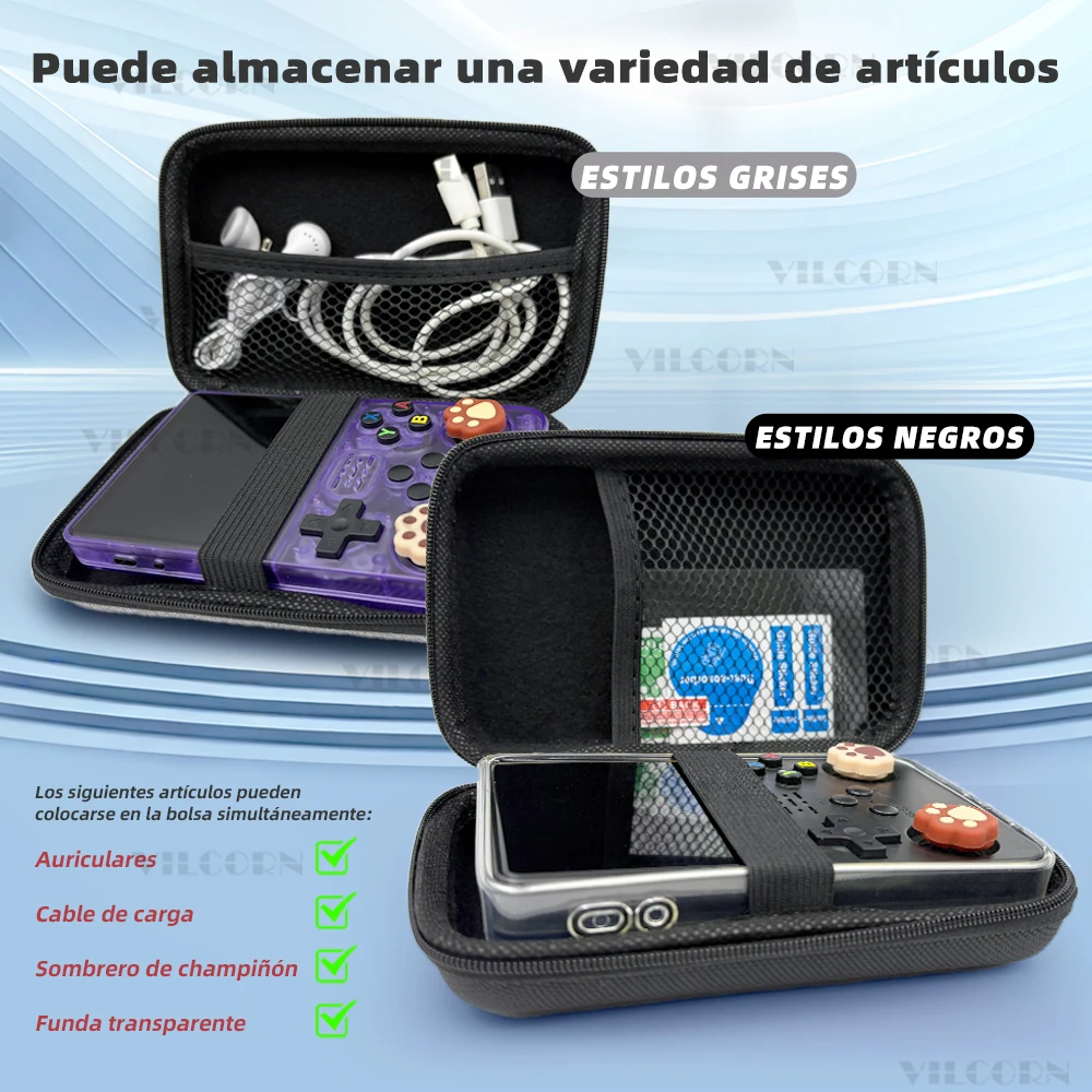 Accesorios de juego 5 en 1 para Anbernic RG35XX Bolsa portátil RG353V RG353VS para Miyoo Mini Plus RGB20S R36S, funda de transporte con 2 tapas - imagen 4