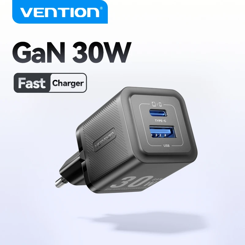 Cargador Vention 30W GaN PD para iPhone 15 14 13 12 11 Xs Max cargador rápido PD3.0 QC3.0 cargador de teléfono tipo C carga de tabletas