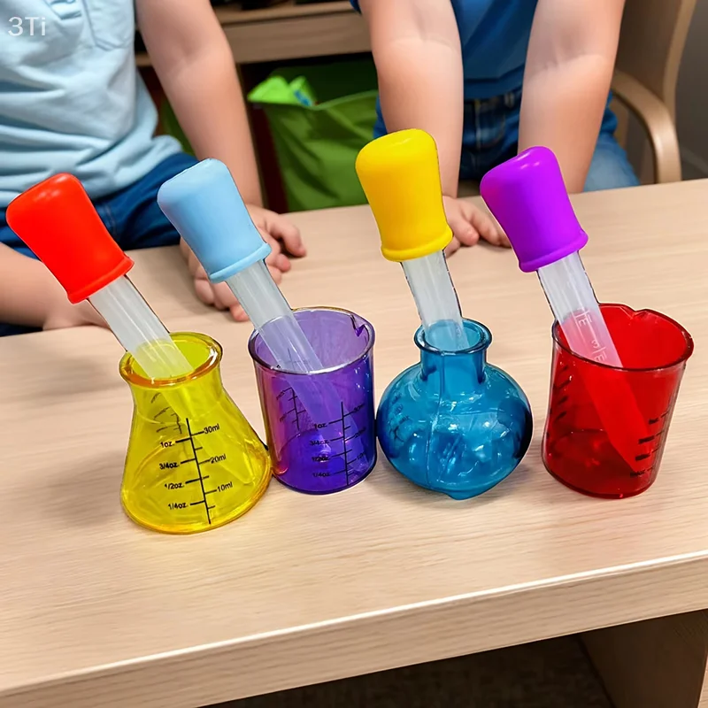 1 Juego de Mini tazas medidoras educativas, ayuda para enseñanza de plástico, experimento científico sensorial DIY, 4 tazas medidoras de colores - imagen 2