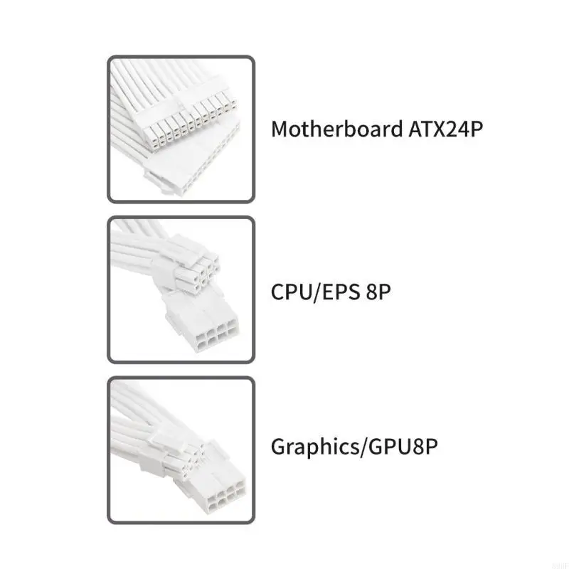 Juego cables extensión alimentación 896F PC 18AWG, trenzado suave, CPU 1x24 pines, 1x8 pines, PCIe 2x8 pines con - imagen 3