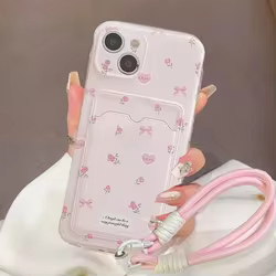 Funda cartera para iPhone con correa de muñeca y lazo floral