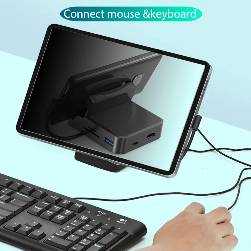 Estación de acoplamiento con soporte 8 en 1, concentradores USB C tipo C a adaptador HDMI 4K, divisor USB 3,0, concentrador de 5Gbps para PC, portátil, Macbook Pro 8-in-1 Bracket Docking Station USB C Hubs Type C to 4K - imagen 3